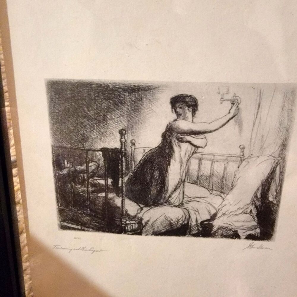 John Sloan "Turning Out The Light" Plate Signed Lithograph Reproduction NYC Life